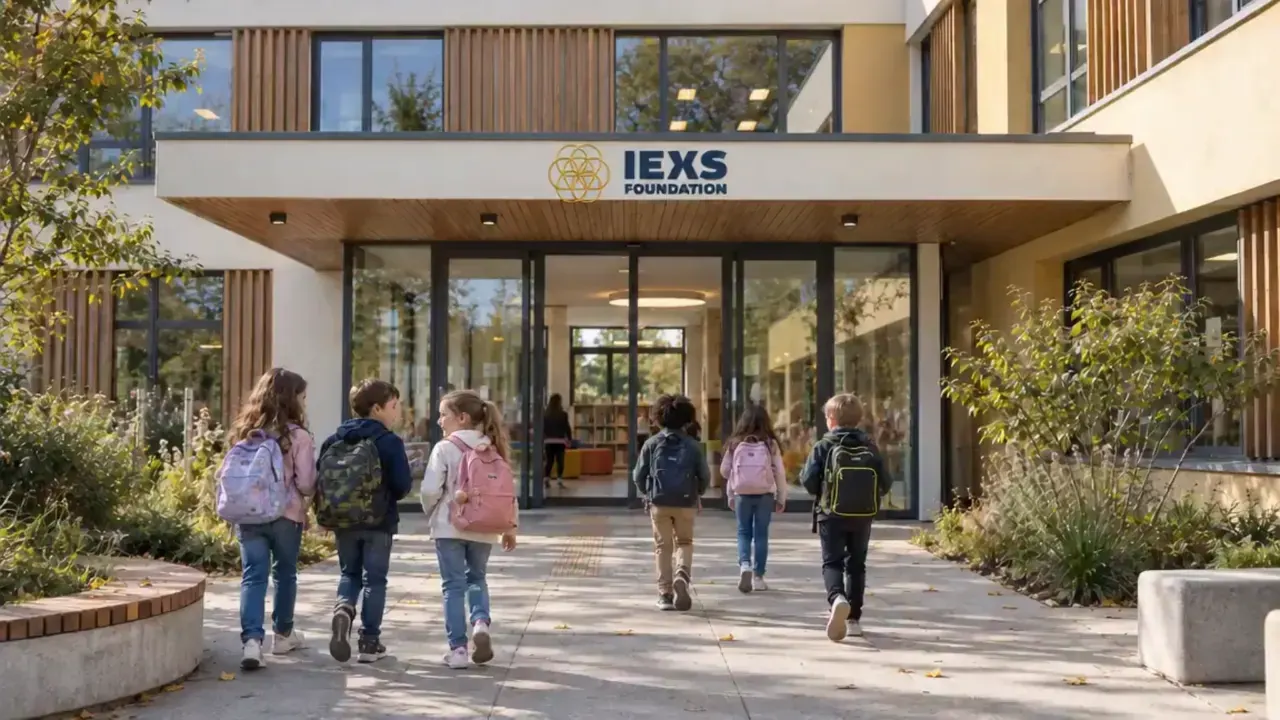Bambini all’ingresso di una scuola IEXS, rappresentazione visiva